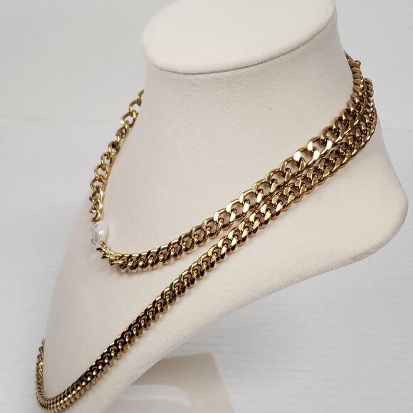 Louis Vuitton Lock & Key Gold with Unbranded Cuban Style Stainless Double Chain - Picture 14 of 14